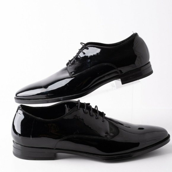 Zara Mens Black Derby Shoes Patent Finish Sz 12 45 - Picture 2 of 11